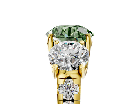 Yellow gold Three-Stone Fancy Green Round Cut Diamond Pavé Band with Prong Setting_5