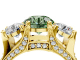 Yellow gold Three-Stone Fancy Green Round  Cut Diamond Ring with Channel-Set Band and Four-Prong Setting_53