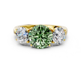 Yellow gold Three-Stone Fancy Green Round  Cut Diamond Ring with Channel-Set Band and Four-Prong Setting_61