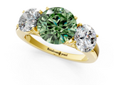 Yellow gold Three-Stone Fancy Green Round  Cut Diamond Ring with Channel-Set Band and Four-Prong Setting_62