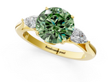 Yellow gold Three-Stone Fancy Green Round  Cut Diamond Ring with Pear Side Stones in Four-Prong Setting_109