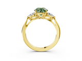 Yellow gold Three-Stone Fancy Green Round  Cut Diamond Ring with Pear Side Stones in Four-Prong Setting_111