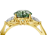 Yellow gold Three-Stone Fancy Green Round  Cut Diamond Ring with Pear Side Stones in Four-Prong Setting_112