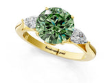 Yellow gold Three-Stone Fancy Green Round Cut Diamond Ring with Pear  Side Stones in Four-Prong Setting_37