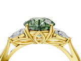 Yellow gold Three-Stone Fancy Green Round Cut Diamond Ring with Pear  Side Stones in Four-Prong Setting_40