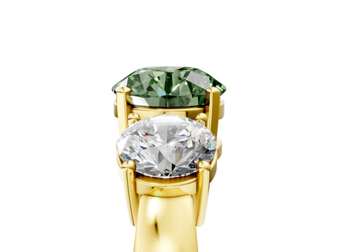 Yellow gold Three-Stone Fancy Green Round Cut Diamond Ring with Round Side Stones, Classic Band, and Four-Prong Setting_5