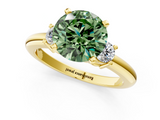 Yellow gold Three-Stone Fancy Green Round  Cut Diamond Solitaire with Prong Setting and Classic Band_30
