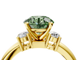Yellow gold Three-Stone Fancy Green Round  Cut Diamond Solitaire with Prong Setting and Classic Band_33