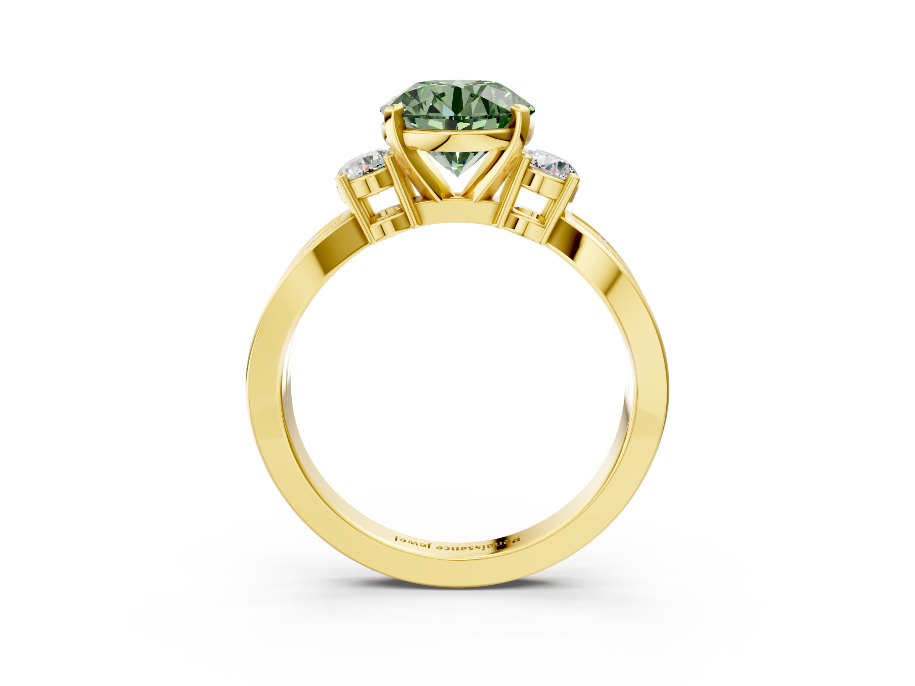 Yellow gold Three-Stone Fancy Green Round  Cut Diamond Twist Band with Prong Setting_59