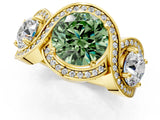 Yellow gold Three-Stone Fancy Green Round Cut Diamond Wave Pave Band with Prong Setting_1