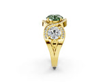 Yellow gold Three-Stone Fancy Green Round Cut Diamond Wave Pave Band with Prong Setting_2