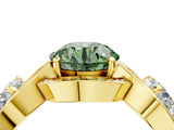 Yellow gold Three-Stone Fancy Green Round Cut Diamond Wave Pave Band with Prong Setting_4