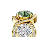 Yellow gold Three-Stone Fancy Green Round Cut Diamond Wave Pave Band with Prong Setting_5