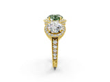 Yellow gold Three-Stone Fancy Green Round Cut Halo Diamond Milgrain Band with Four-Prong Setting_2