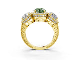 Yellow gold Three-Stone Fancy Green Round Cut Halo Diamond Milgrain Band with Four-Prong Setting_3