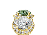 Yellow gold Three-Stone Fancy Green Round Cut Halo Diamond Milgrain Band with Four-Prong Setting_5