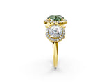 Yellow gold Three-Stone Fancy Green Round Cut Halo Diamond Ring with Pave Band and Four-Prong Setting_2