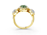 Yellow gold Three-Stone Fancy Green Round Cut Halo Diamond Ring with Pave Band and Four-Prong Setting_3