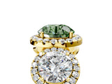 Yellow gold Three-Stone Fancy Green Round Cut Halo Diamond Ring with Pave Band and Four-Prong Setting_5