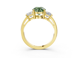 Yellow gold Three-Stone Fancy Green Round  Cut Solitaire Ring with Prong Setting_6