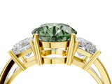 Yellow gold Three-Stone Fancy Green Round  Cut Solitaire Ring with Prong Setting_7