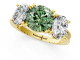 Yellow gold Three-Stone Fancy Green Round  Diamond Milgrain Pave Band with Prong Setting 1