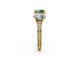 Yellow gold Three-Stone Fancy Green Round  Diamond Milgrain Pave Band with Prong Setting 2