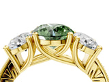 Yellow gold Three-Stone Fancy Green Round  Diamond Milgrain Pave Band with Prong Setting 4