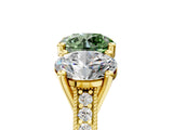 Yellow gold Three-Stone Fancy Green Round  Diamond Milgrain Pave Band with Prong Setting 5