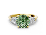 Yellow gold Three-Stone Fancy Green Round  Diamond Ring with Pear Side Stones in Four-Prong Setting_64