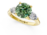 Yellow gold Three-Stone Fancy Green Round  Diamond Ring with Pear Side Stones in Four-Prong Setting_65