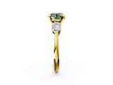 Yellow gold Three-Stone Fancy Green Round  Diamond Ring with Pear Side Stones in Four-Prong Setting_66