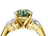 Yellow gold Three-Stone Fancy Green Round  Diamond Ring with Pear Side Stones in Four-Prong Setting_68