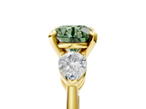 Yellow gold Three-Stone Fancy Green Round  Diamond Ring with Pear Side Stones in Four-Prong Setting_69