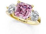 Yellow gold Three-Stone Fancy Pink Asscher  Brilliant Cut Solitaire Ring with Prong Setting on a Classic Band 1