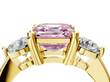 Yellow gold Three-Stone Fancy Pink Asscher  Brilliant Cut Solitaire Ring with Prong Setting on a Classic Band 4