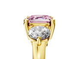 Yellow gold Three-Stone Fancy Pink Asscher  Brilliant Cut Solitaire Ring with Prong Setting on a Classic Band 5