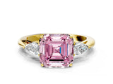 Yellow gold Three-Stone Fancy Pink Asscher Cut Brilliant Diamond Solitaire Ring with Tapered Band and Four-Prong Setting_6