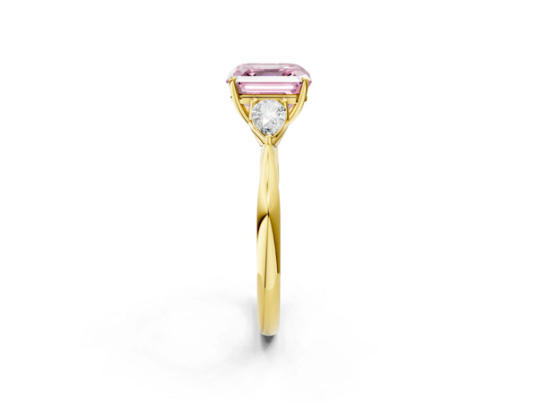 Yellow Gold Asscher Cut Three Stone Engagement Ring Setting for Fancy Pink Center - Design RJ-632