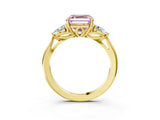 Yellow gold Three-Stone Fancy Pink Asscher Cut Brilliant Diamond Solitaire Ring with Tapered Band and Four-Prong Setting_9