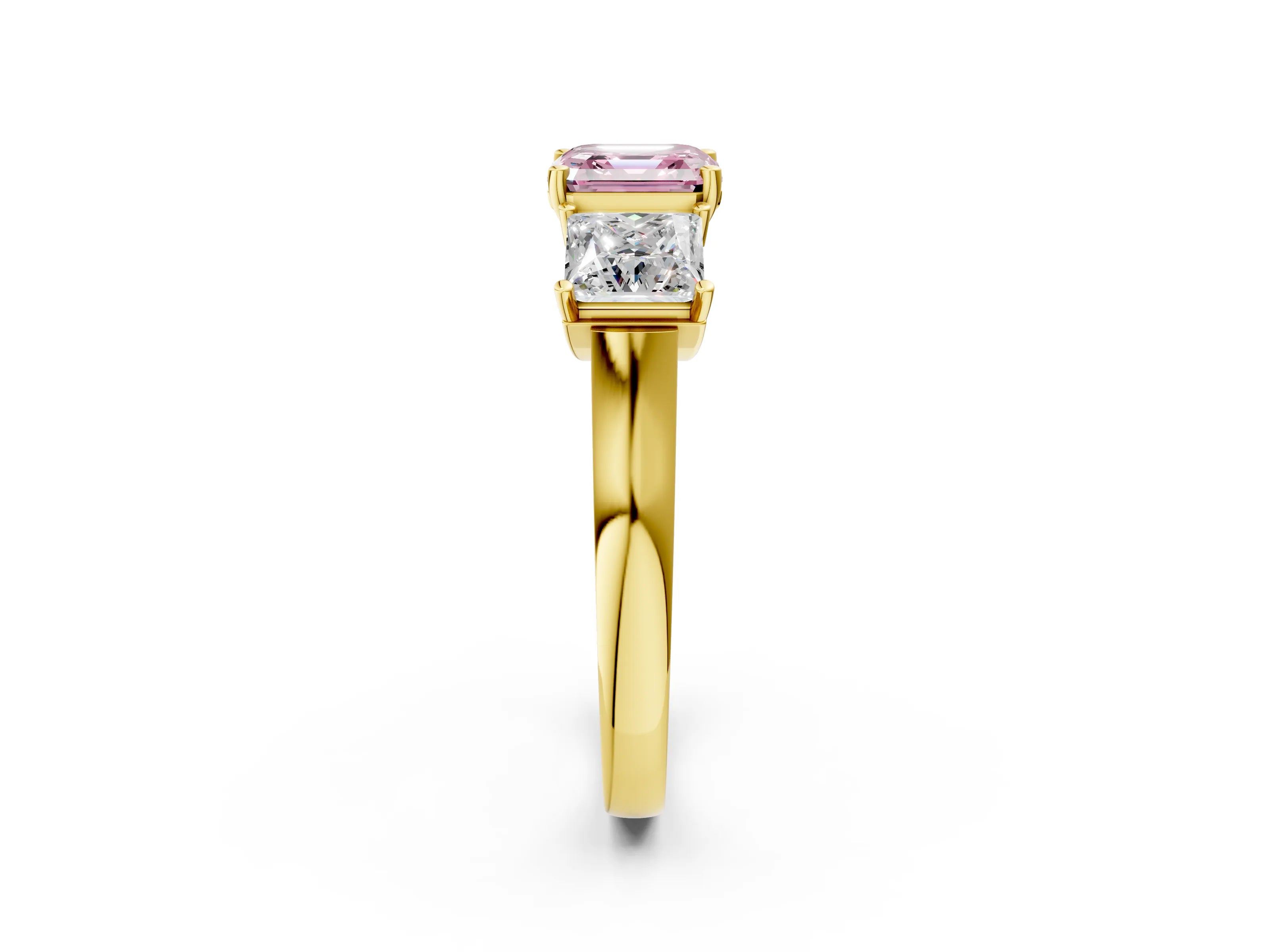 Yellow gold Three-Stone Fancy Pink Asscher Cut Brilliant Diamond Trellis Ring with Comfort Fit Band_2