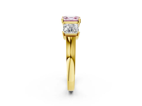 Yellow gold Three-Stone Fancy Pink Asscher Cut Brilliant Diamond Trellis Ring with Comfort Fit Band_2