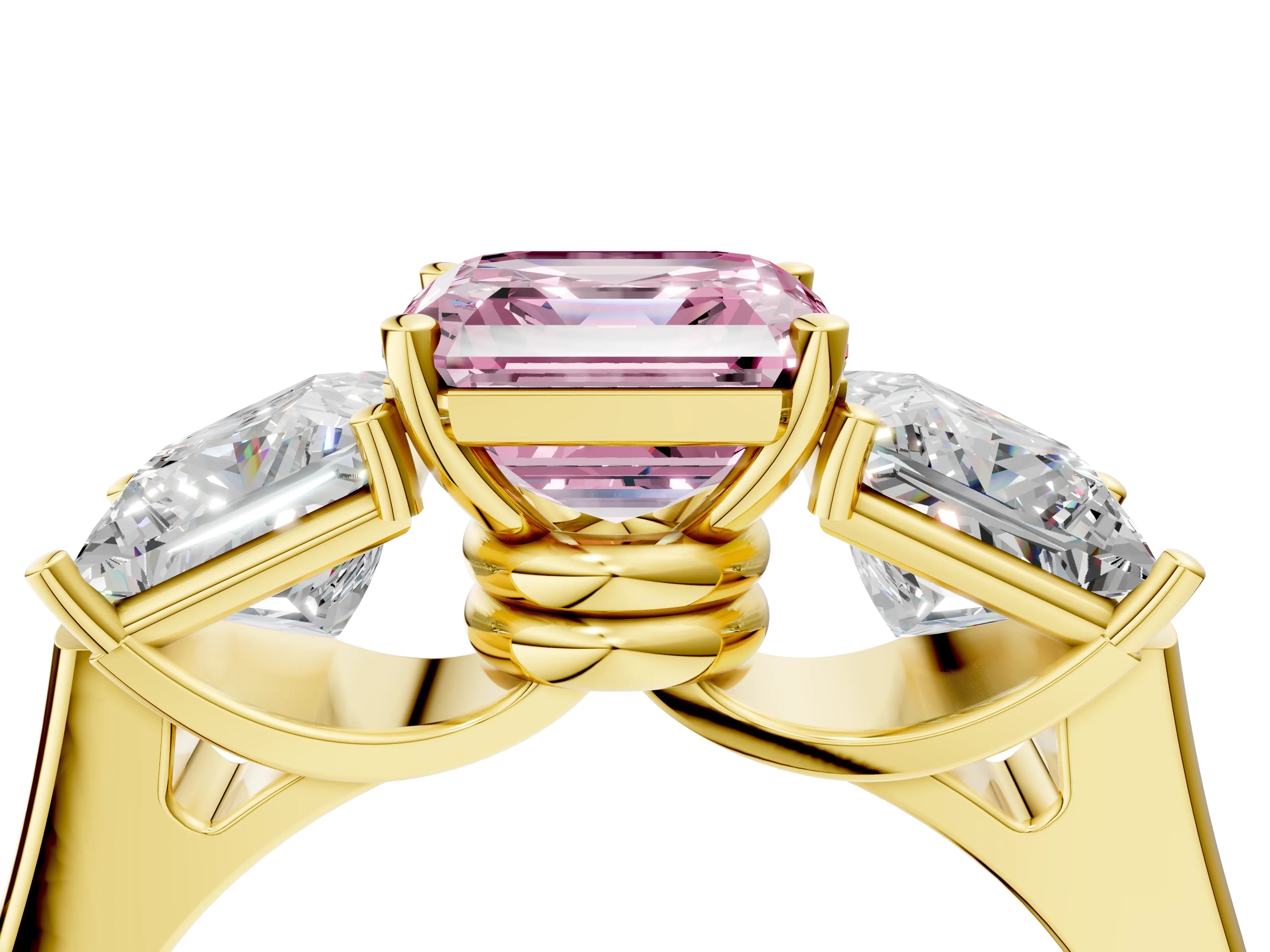 Yellow gold Three-Stone Fancy Pink Asscher Cut Brilliant Diamond Trellis Ring with Comfort Fit Band_4