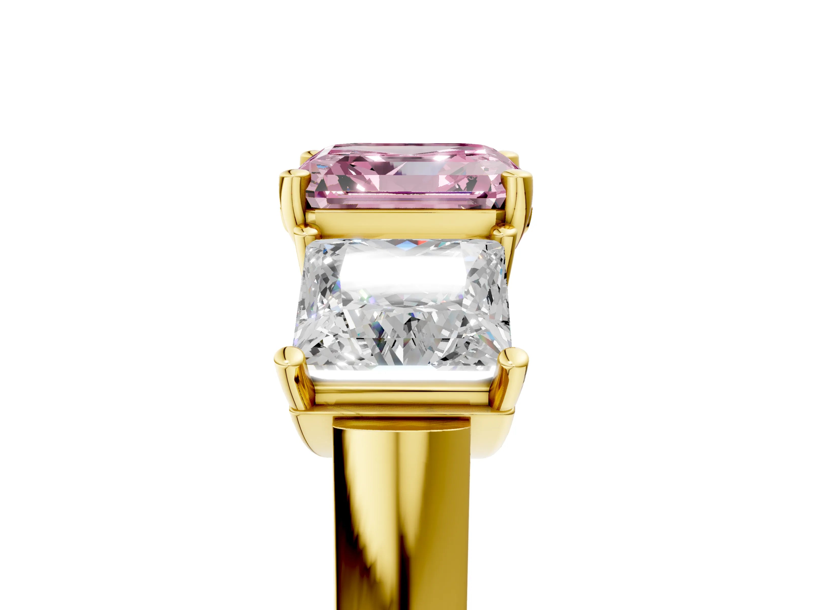 Yellow gold Three-Stone Fancy Pink Asscher Cut Brilliant Diamond Trellis Ring with Comfort Fit Band_5
