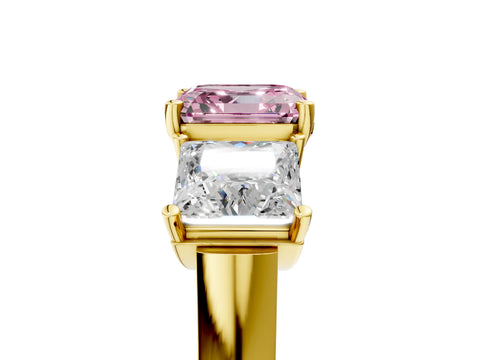 Yellow gold Three-Stone Fancy Pink Asscher Cut Brilliant Diamond Trellis Ring with Comfort Fit Band_5