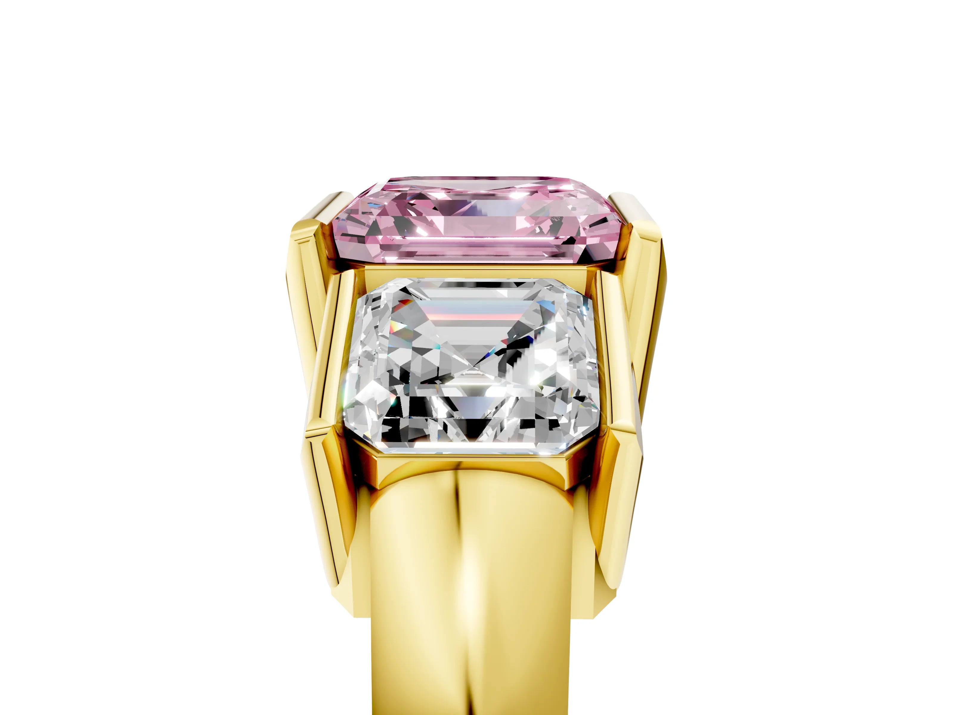Yellow gold Three Stone Fancy Pink Asscher Cut Cut Channel Set Diamond Ring_17