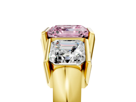Yellow gold Three Stone Fancy Pink Asscher Cut Cut Channel Set Diamond Ring_17