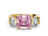 Yellow gold Three-Stone Fancy Pink Asscher Cut Cut Classic Band Prong Setting Ring