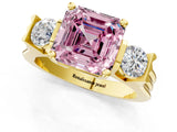 Yellow gold Three-Stone Fancy Pink Asscher Cut Cut Classic Band Prong Setting Ring_1