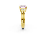 Yellow gold Three-Stone Fancy Pink Asscher Cut Cut Classic Band Prong Setting Ring_2